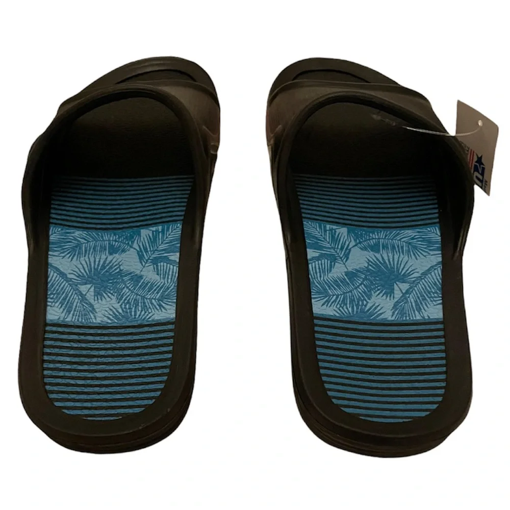 Black Rubber Slip On Sandal Smooth Comfort Cushion Insole Grip Outer Sole Mens 9